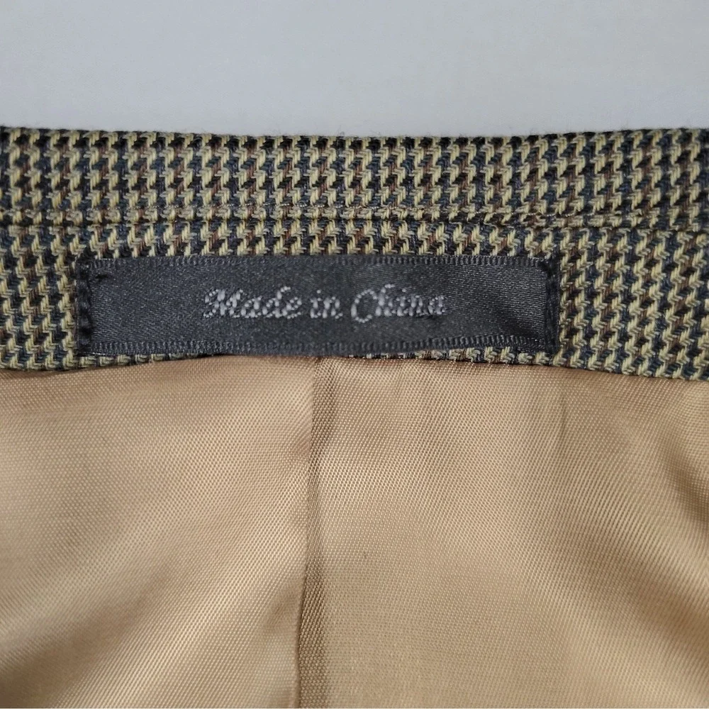 Chaps Sport Coat Mens 44L Brown Tan Check 100% Wool Two Button Blazer Jacket